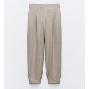 Zara Beige High-Waisted cuffed hem Trousers pants
